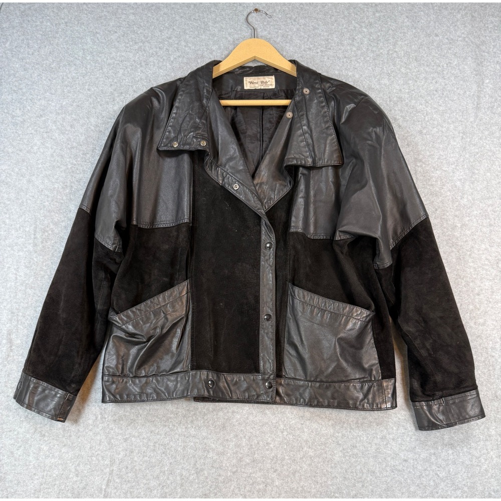 West Bay 14 Leather Jacket Vintage 90s Suede Saks Fifth Avenue Black